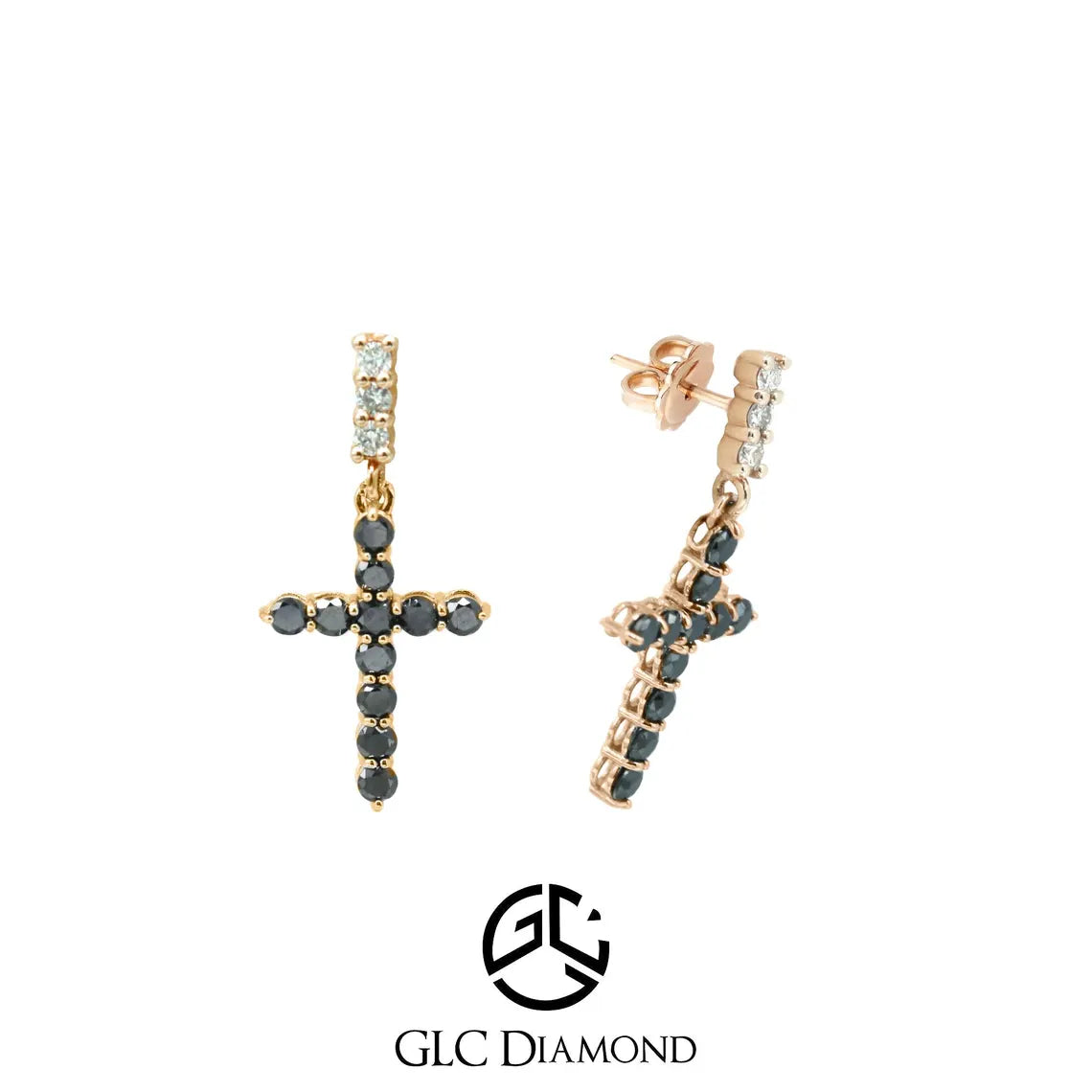 14K Gold Black Diamond Earrings / Christian Jewelry for Women