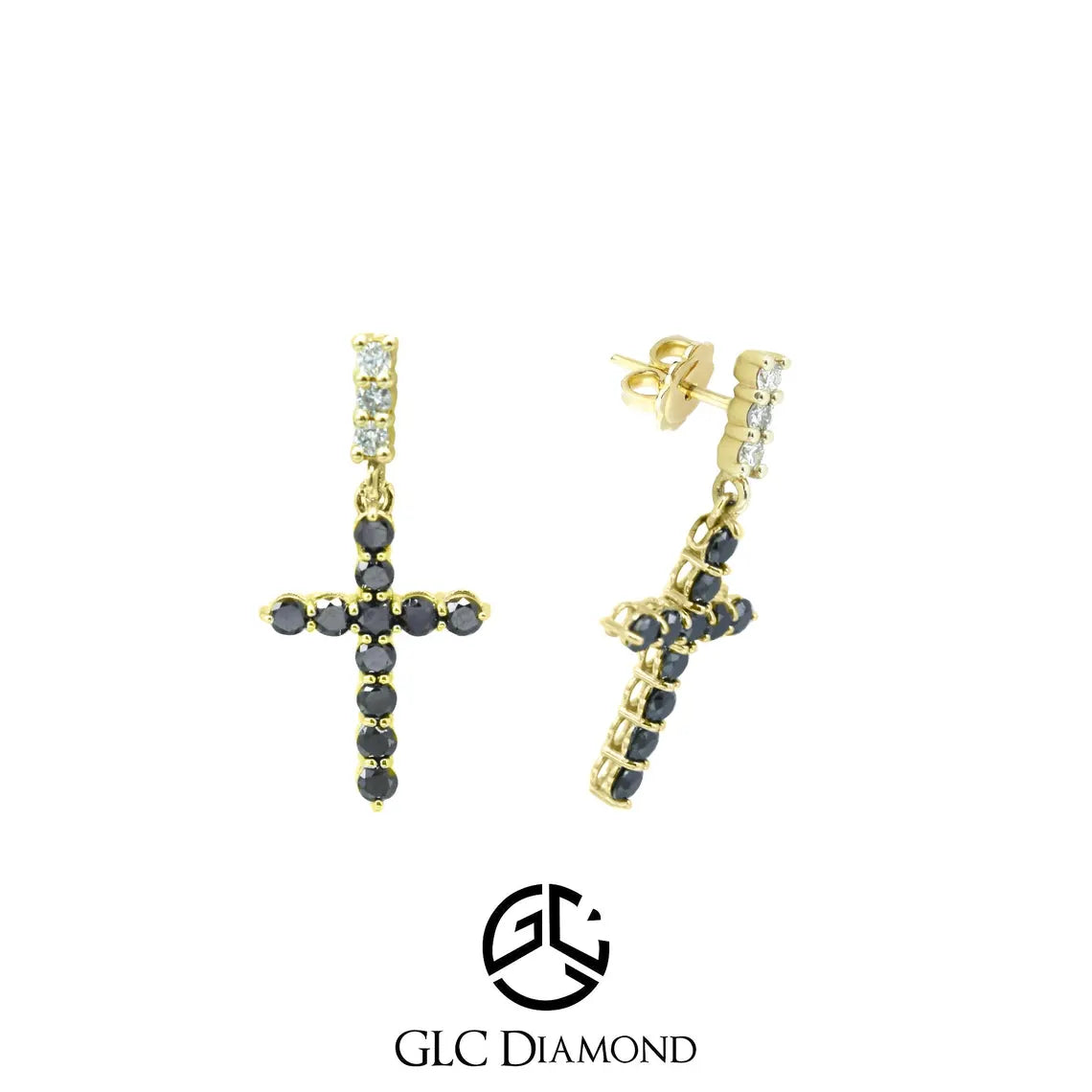 14K Gold Black Diamond Earrings / Christian Jewelry for Women