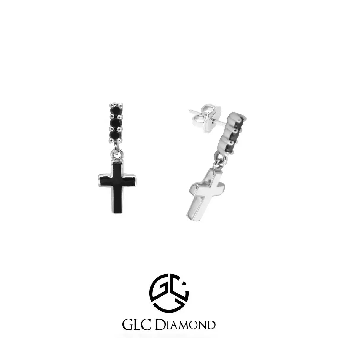 14K Gold Black Enamel Cross Earrings / Gothic Jewelry for Women