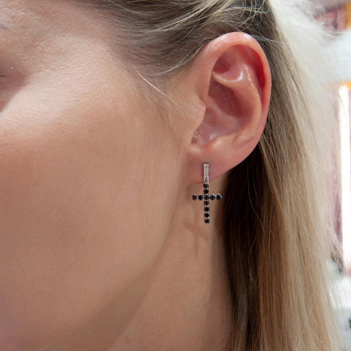 14K Gold Black Diamond Earrings / Christian Jewelry for Women