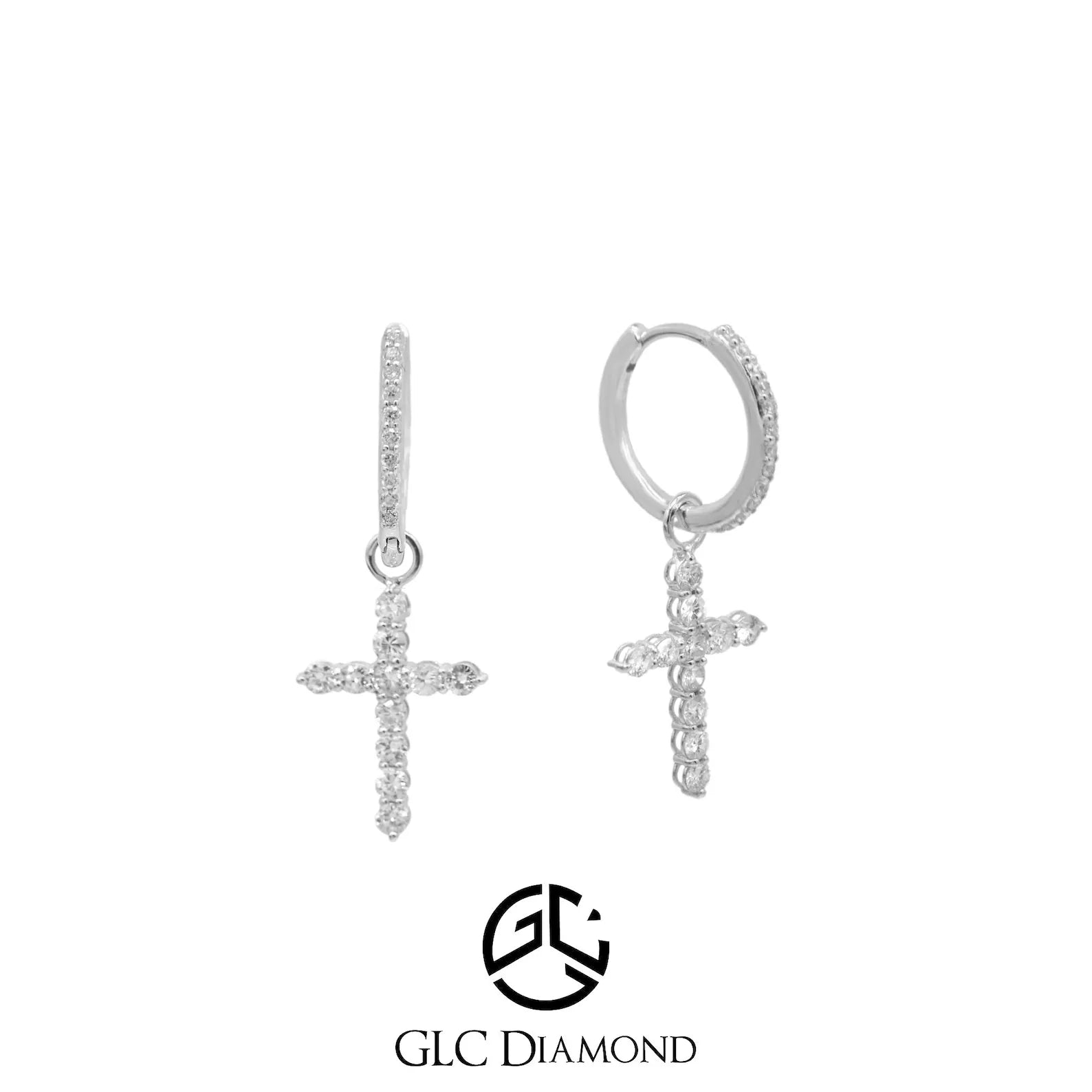 14K Diamond Cross Dangle Huggie Hoop Earrings, Religious Gift