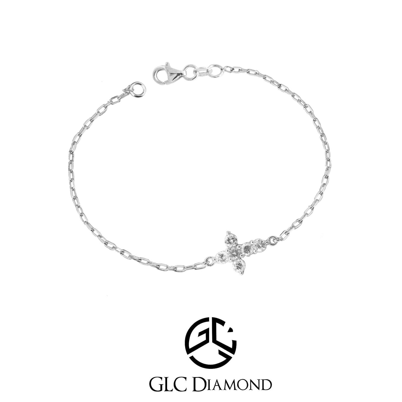 14K White Gold Diamond Cross Bracelet – Dainty Religious Jewelry