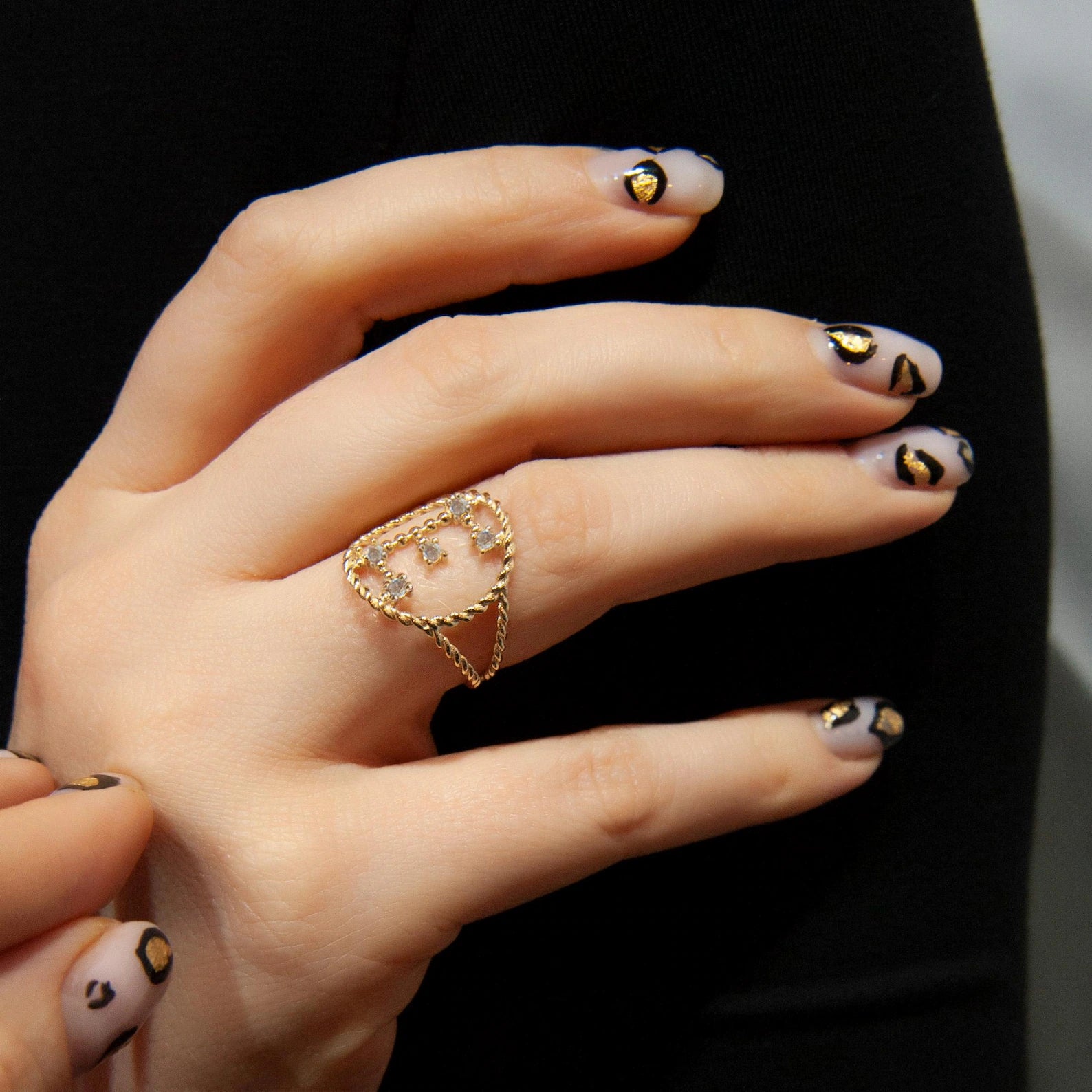 14K Gold Diamond Initial K Ring: Personalized Rope Design