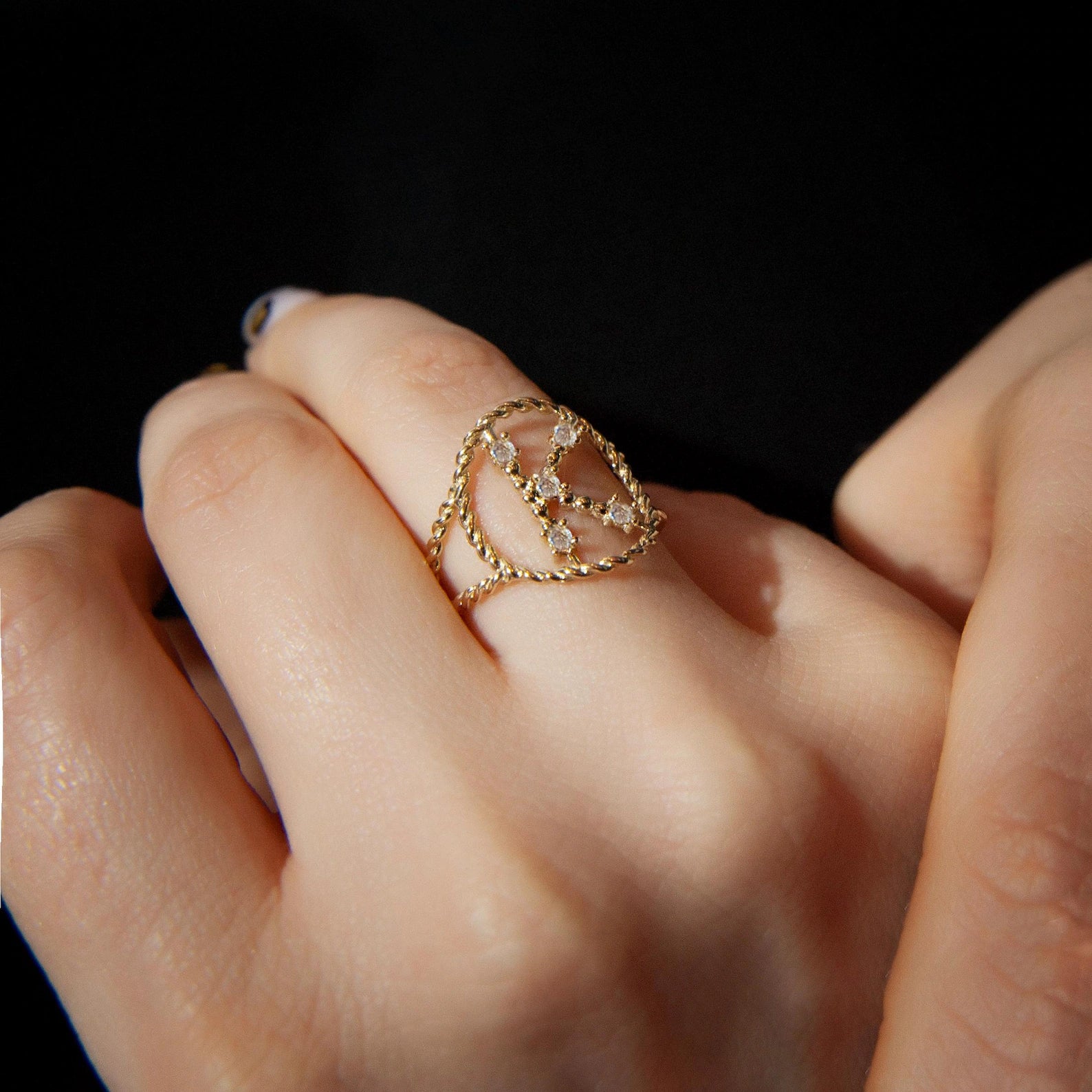 14K Gold Diamond Initial K Ring: Personalized Rope Design