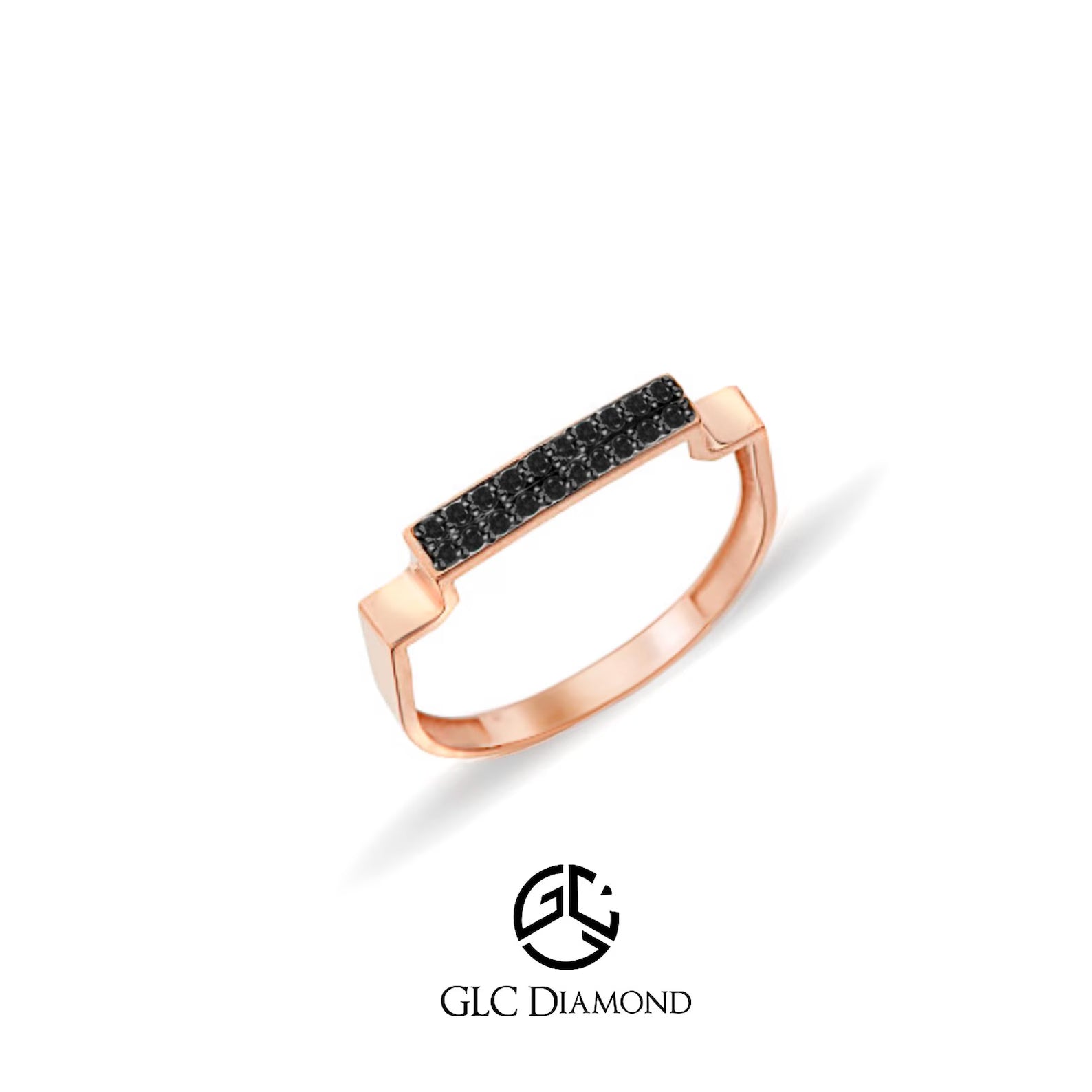 14K Gold Bar Ring: Geometric Black Diamond Promise Ring