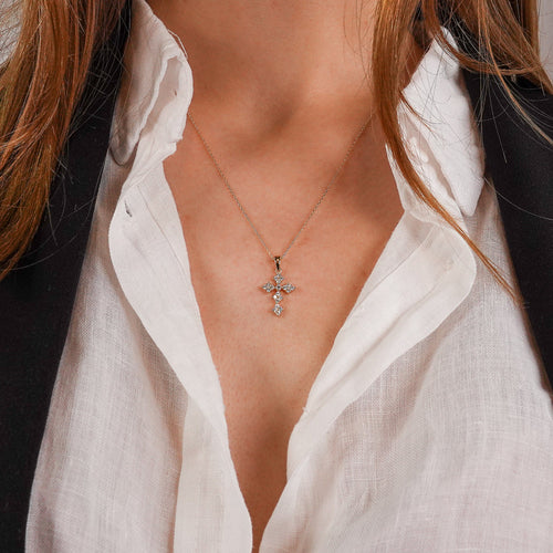 14K Solid Gold Diamond Cross Necklace, Cross Necklace Pendant