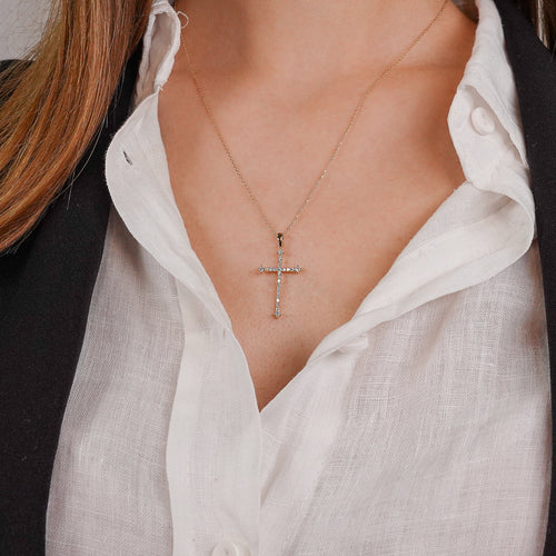 14K Gold Cross Necklace, Diamond Cross Necklace, Dainty Cross Jewelry