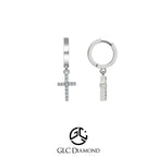 14K Diamond Cross Huggie Hoop Earrings