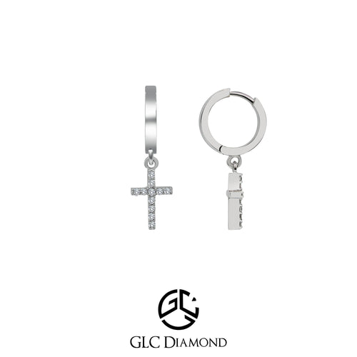 14K Diamond Cross Huggie Hoop Earrings