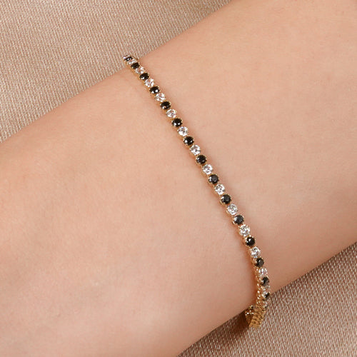 14K Solid Gold Delicate Tennis Bracelet, Black Gold Bracelet