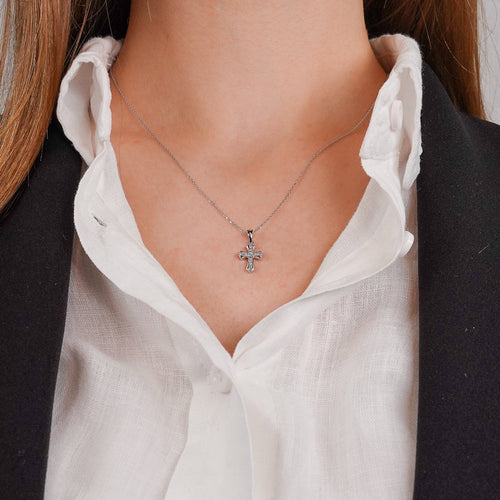 Minimalist Diamond Cross Necklace, Small Tiny Diamond Necklace