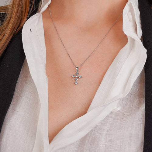 0.30 Carat 14K Diamond Cross Necklace, Dainty Diamond Cross