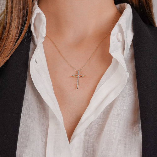 Diamond Cross Necklace, Unique Religious Jewelry, Pendant Necklace, Dainty Gold Necklace