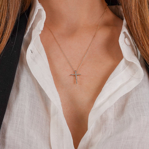 Diamond Cross Necklace, 14K Gold Cross Necklace, Religious Cross Pendant, Diamond Cross Pendant