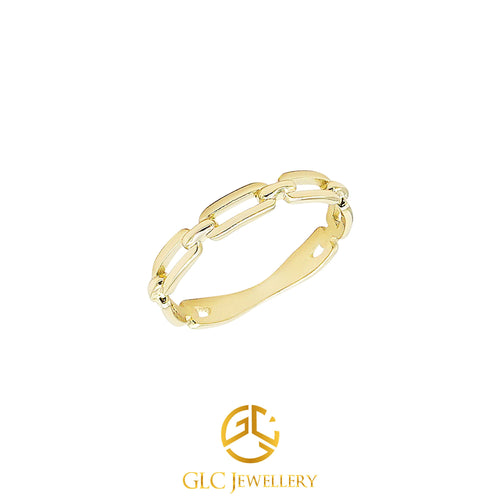 14K Gold Paperclip Chain Ring, Gold Chain Ring