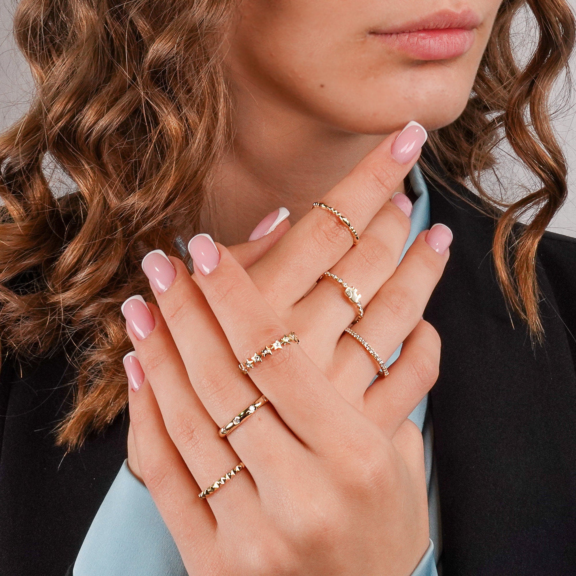 14K Solid Gold Pyramid Ring, Spike Ring, Pyramid Eternity Ring