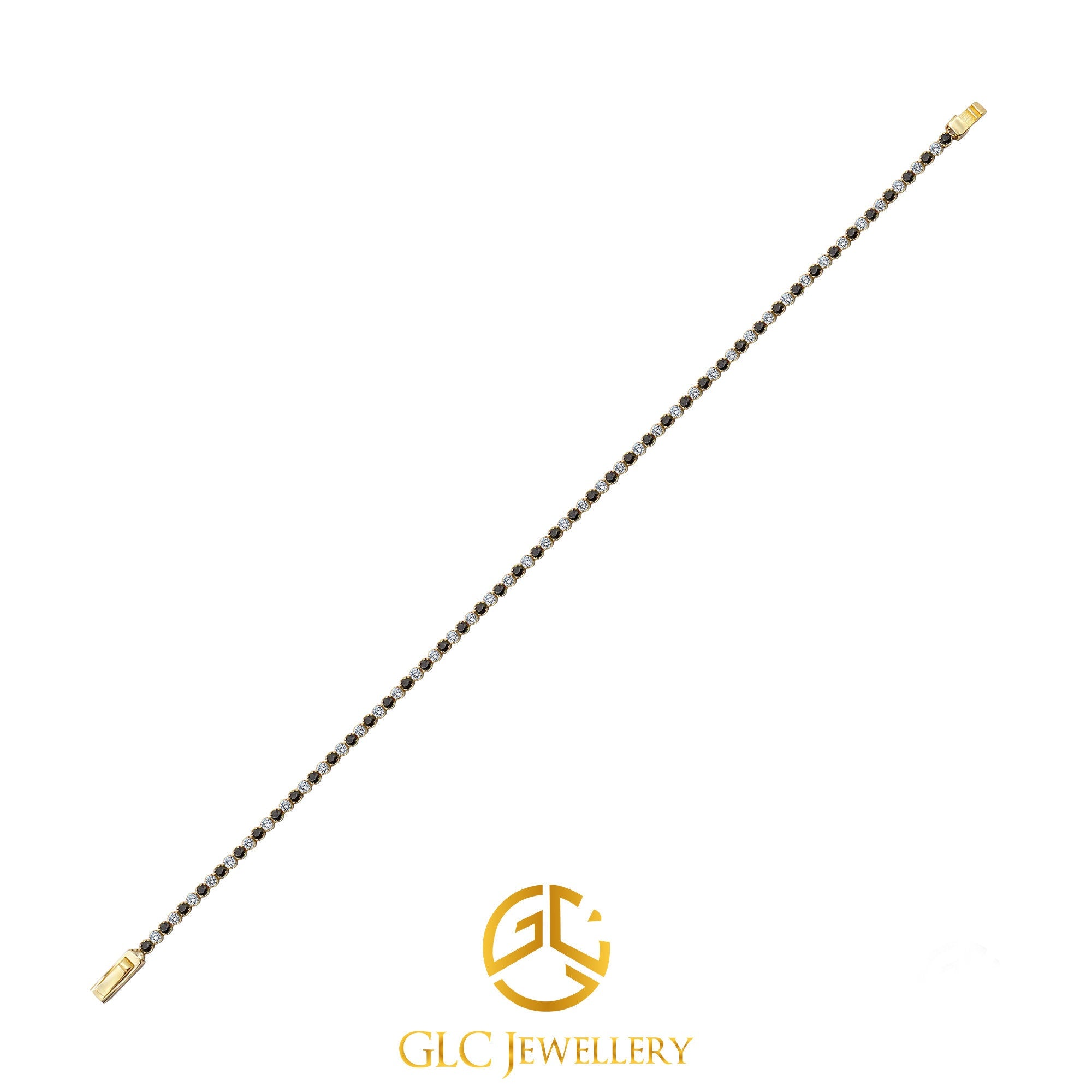 14K Solid Gold Delicate Tennis Bracelet, Black Gold Bracelet