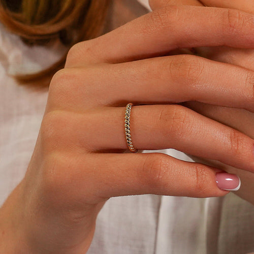 14K Solid Gold Twist Rope Ring, Gold Braided Ring