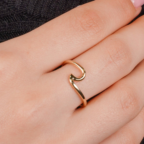 14K Solid Gold Wave Ring, Ocean Tide, Wavy Ring