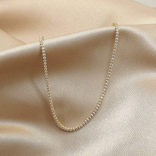 14K Gold Tennis Necklace, Tennis Chain Necklace, Choker Necklace, Wedding Necklace