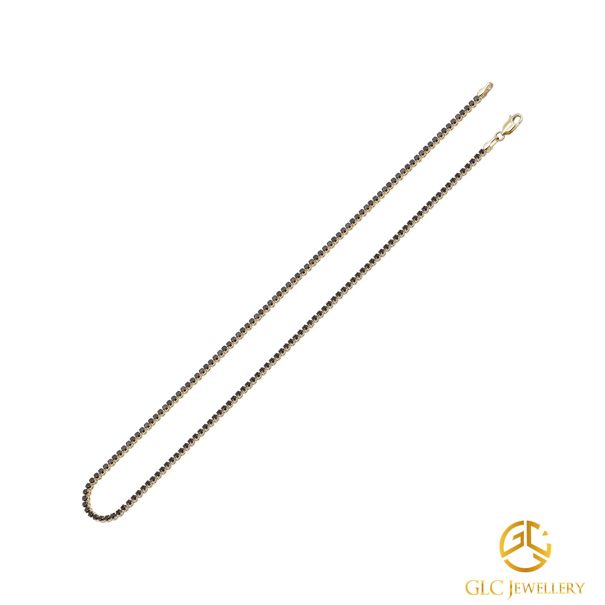 14K Gold Tennis Necklace, Tennis Choker Necklace, Black Color Stones