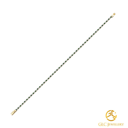 14K Solid Gold Minimalist Gold Tennis Bracelet, Green Bracelet, Round Cut Tennis Bracelet