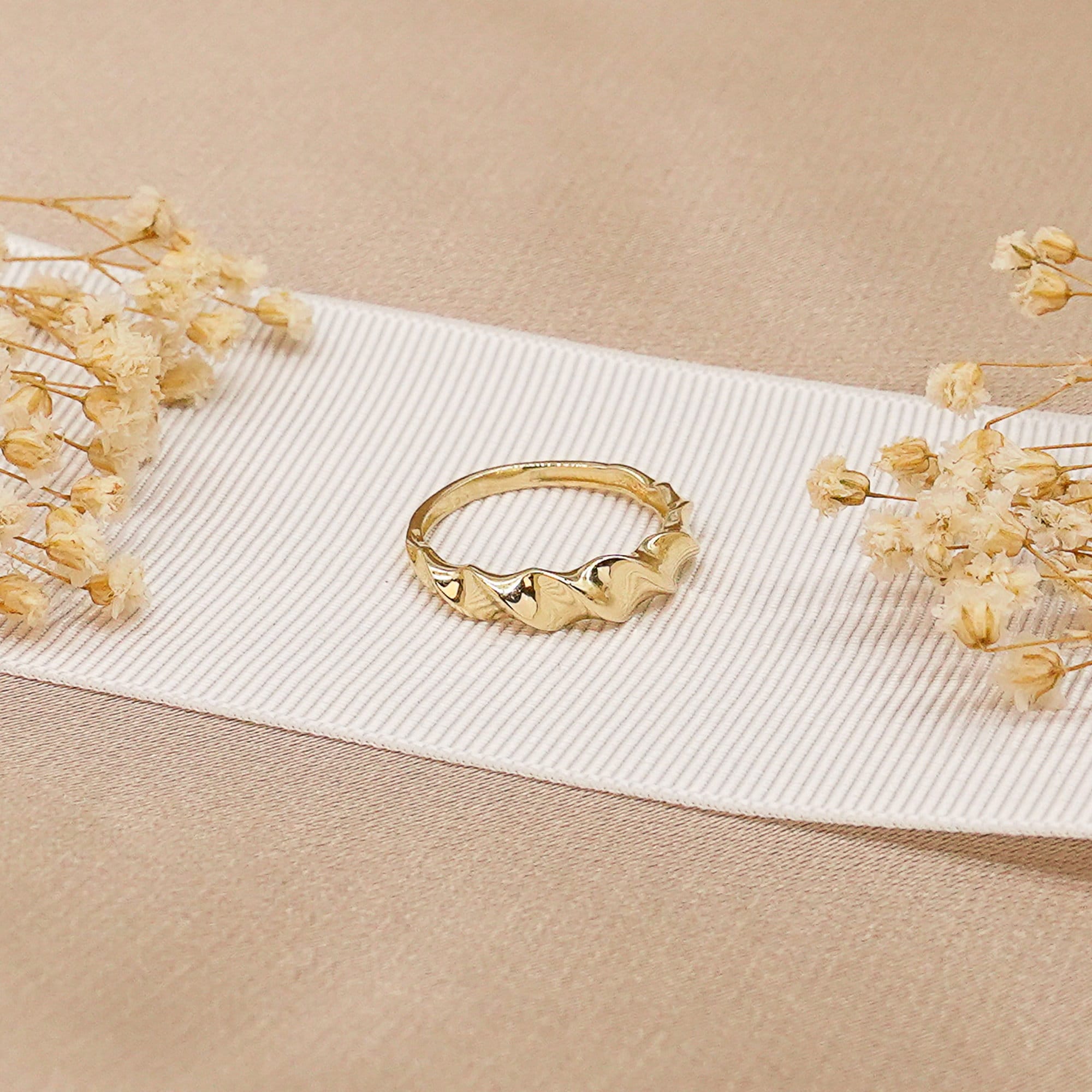 14K Gold Ring, Auger Ring, Gold Twist Ring, Custom Ring