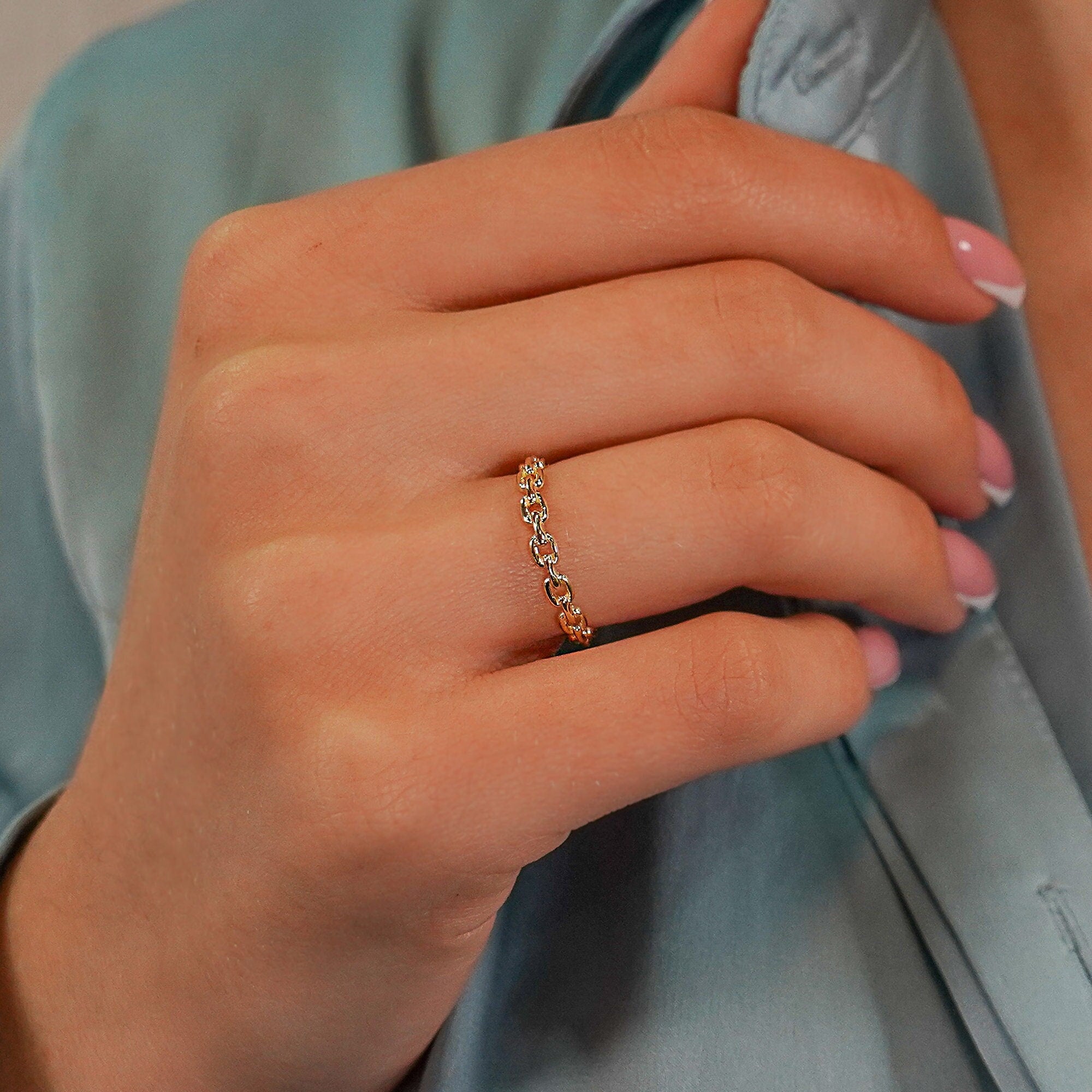 14K Gold Chain Ring, Gold Chain Ring