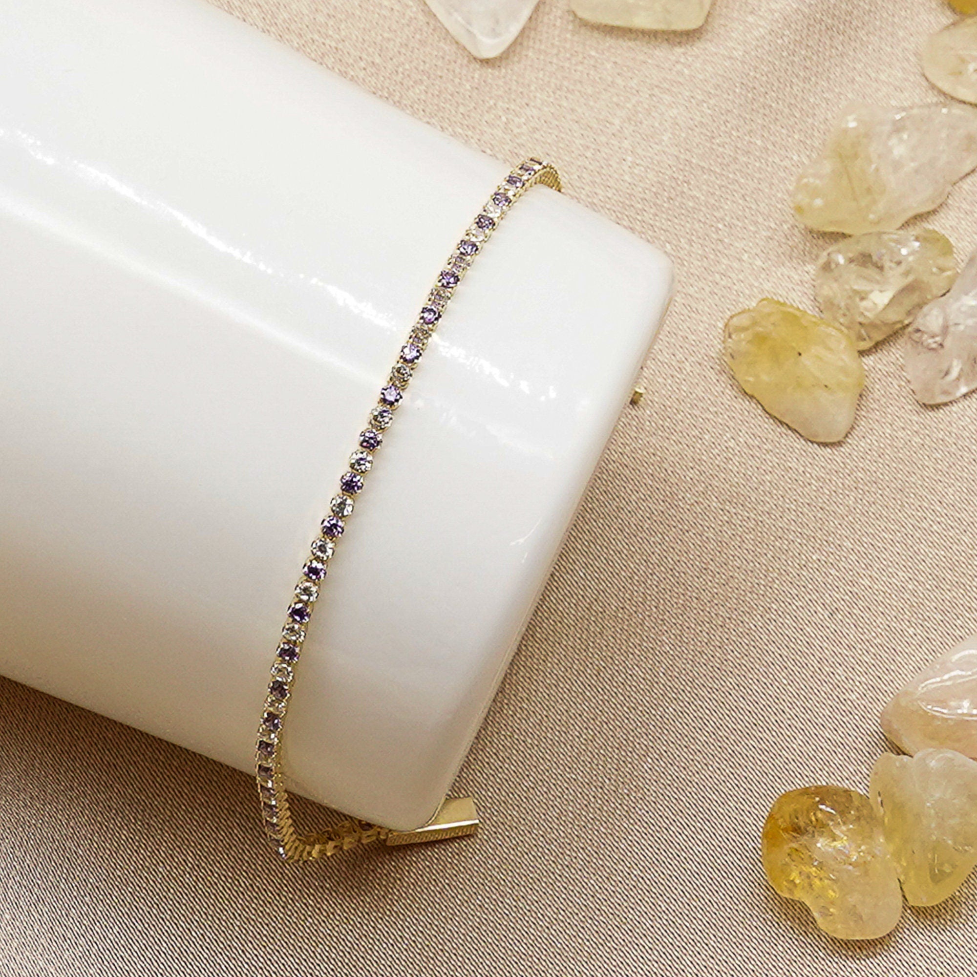 14K Solid Gold Tennis Bracelet, Multi Color Bracelet, Waterway Bracelet Women