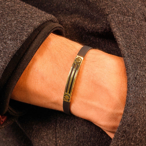 14K Solid Gold Bracelet For Men, Mens Bracelet, Black Rubber Cord