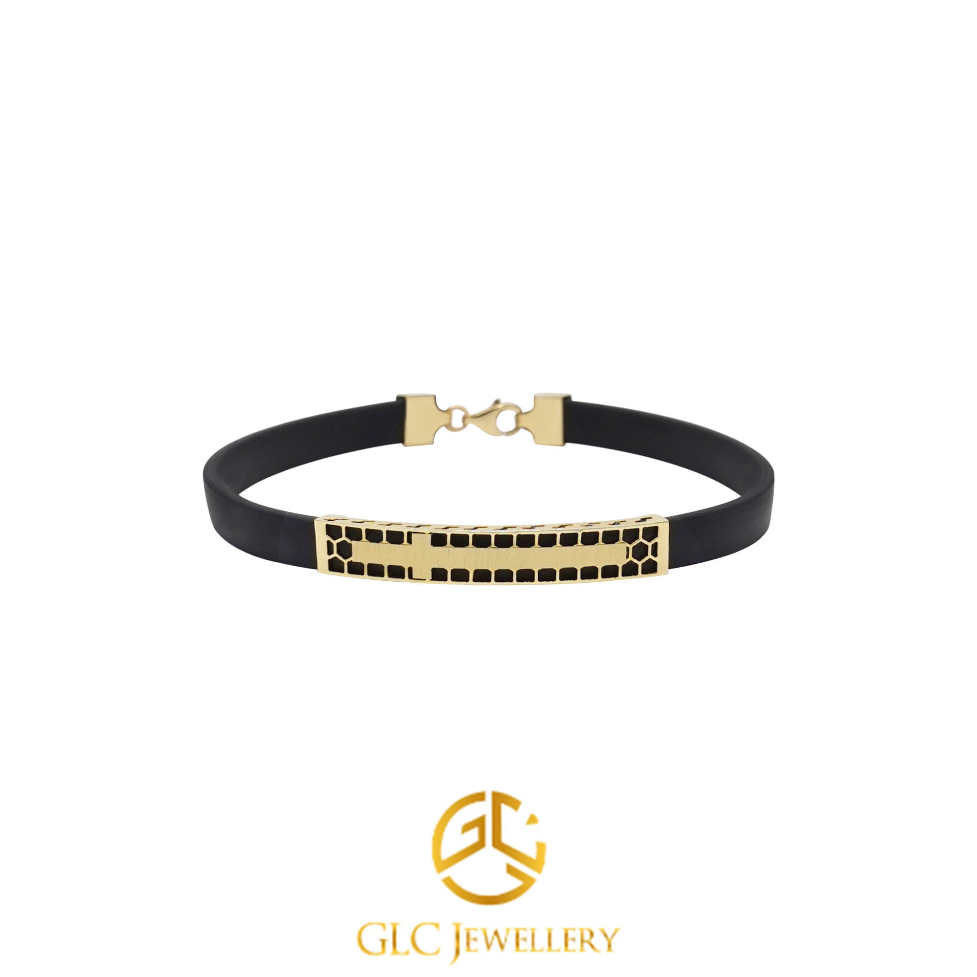14K Solid Gold Bracelet For Men, Dainty Gold Black Rubber Cord