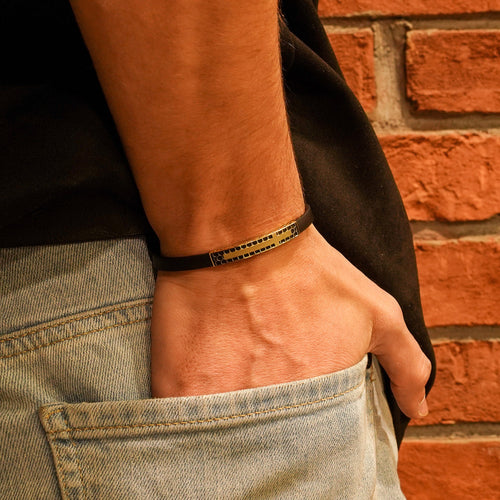 14K Solid Gold Bracelet For Men, Dainty Gold Black Rubber Cord