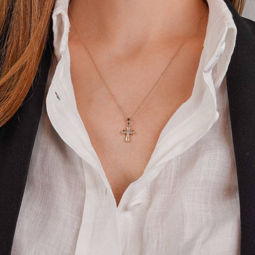 Minimalist Diamond Cross Necklace, Small Diamond Necklace, Baptism Gift