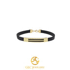 14K Solid Gold Bracelet For Men, Black Rubber Cord