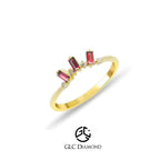 14K Solid Gold Baguette Diamond Natural Ruby Ring