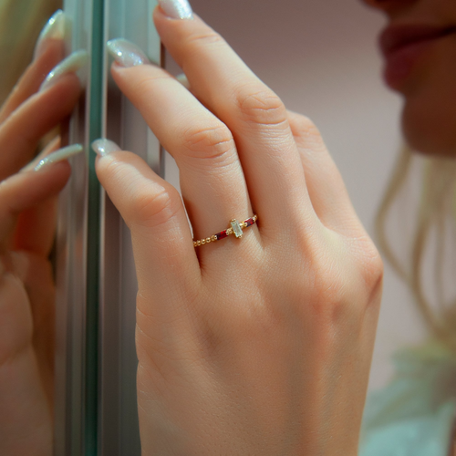 14K Gold Baguette Cut Natural Ruby Diamond Ring