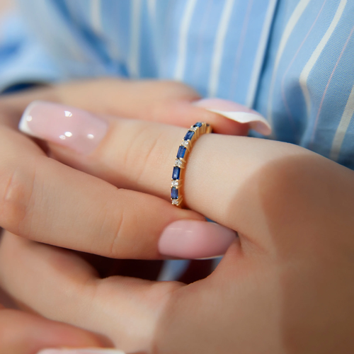 14K Solid Gold Diamond Sapphire Ring