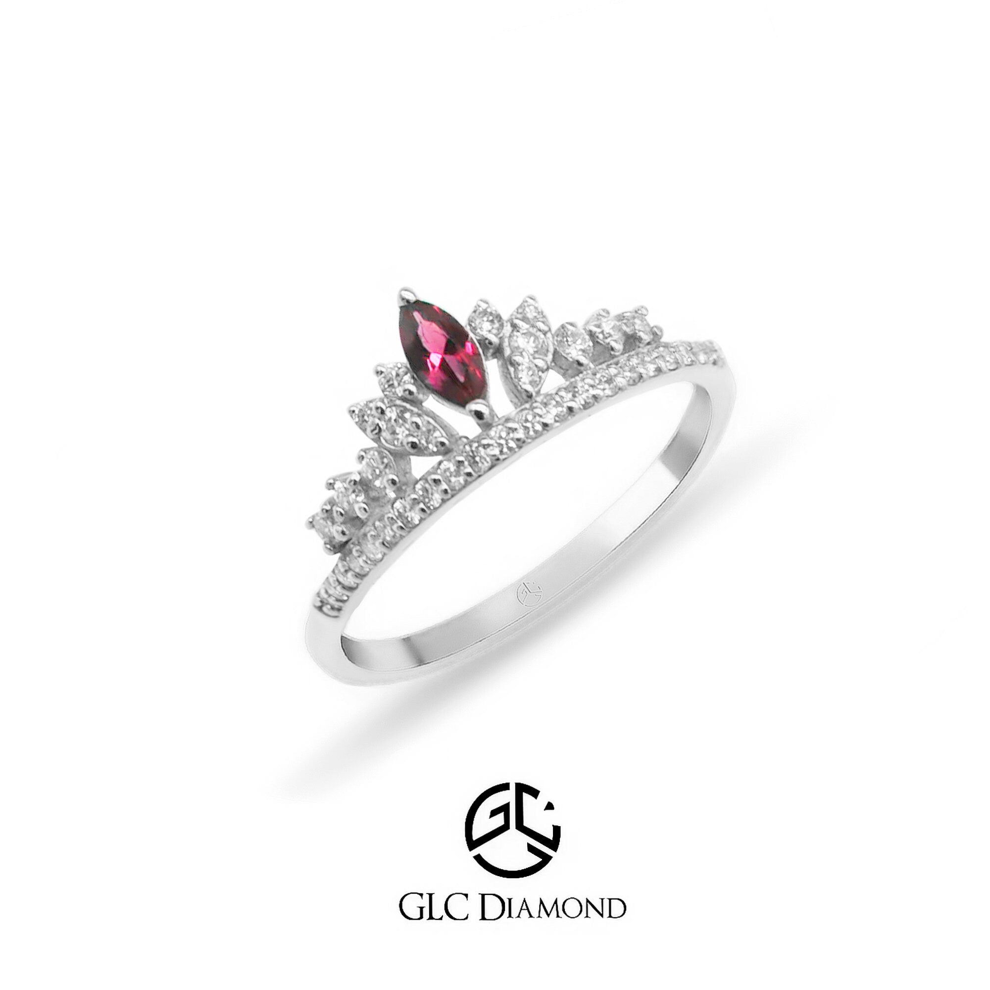 14K Gold Diamond Ruby Crown Ring, Handmade Princess Ring