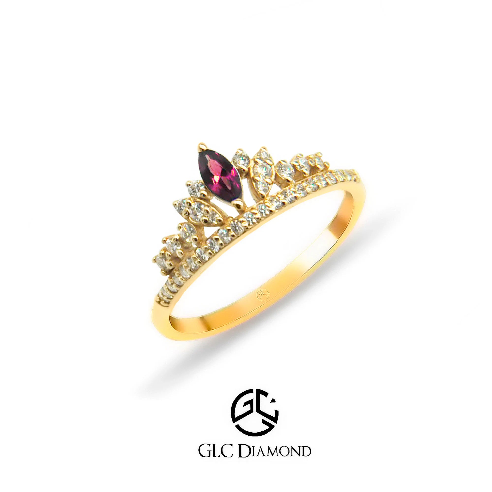 14K Gold Diamond Ruby Crown Ring, Handmade Princess Ring