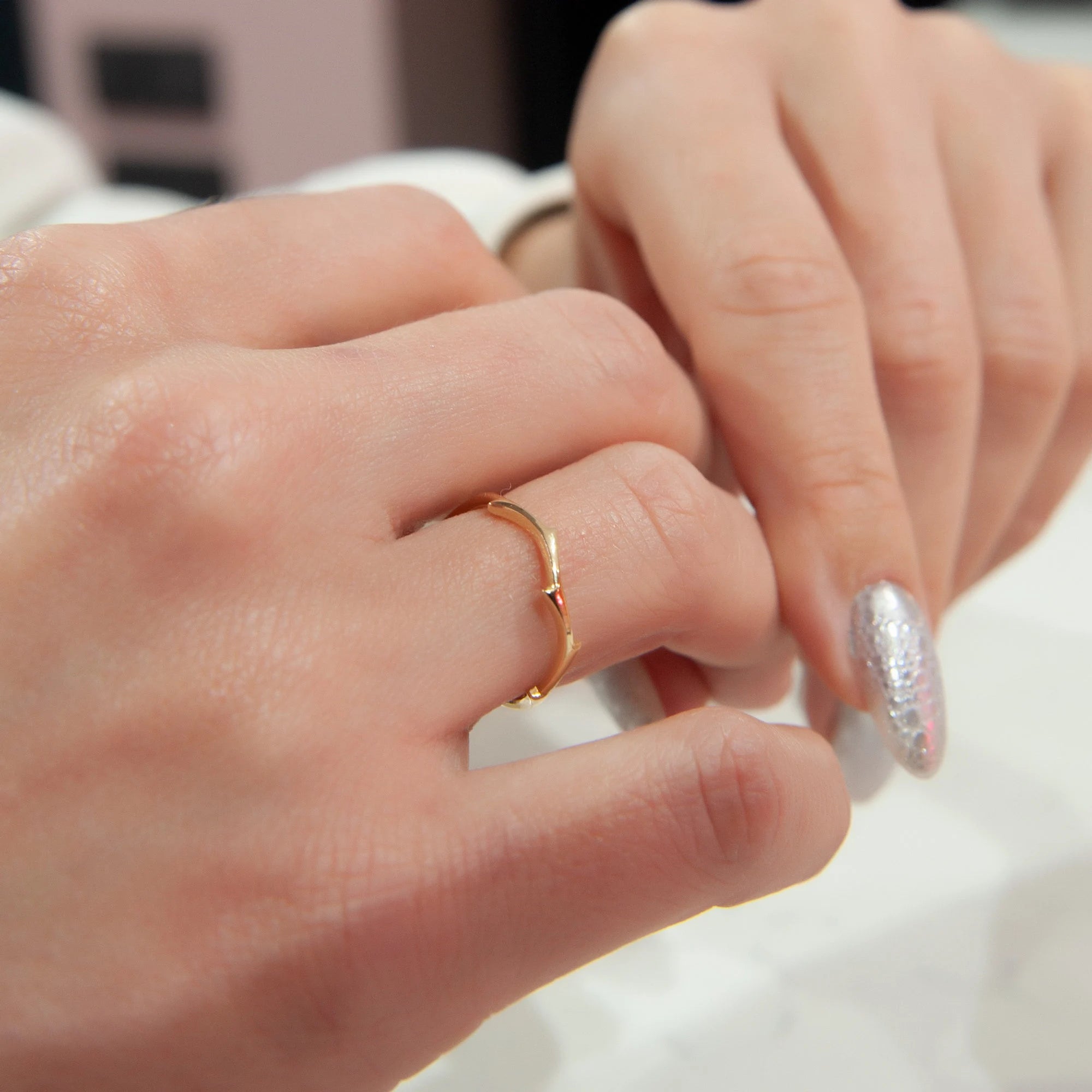 14K Solid Gold Twig Ring, Minimalist Stacking Band