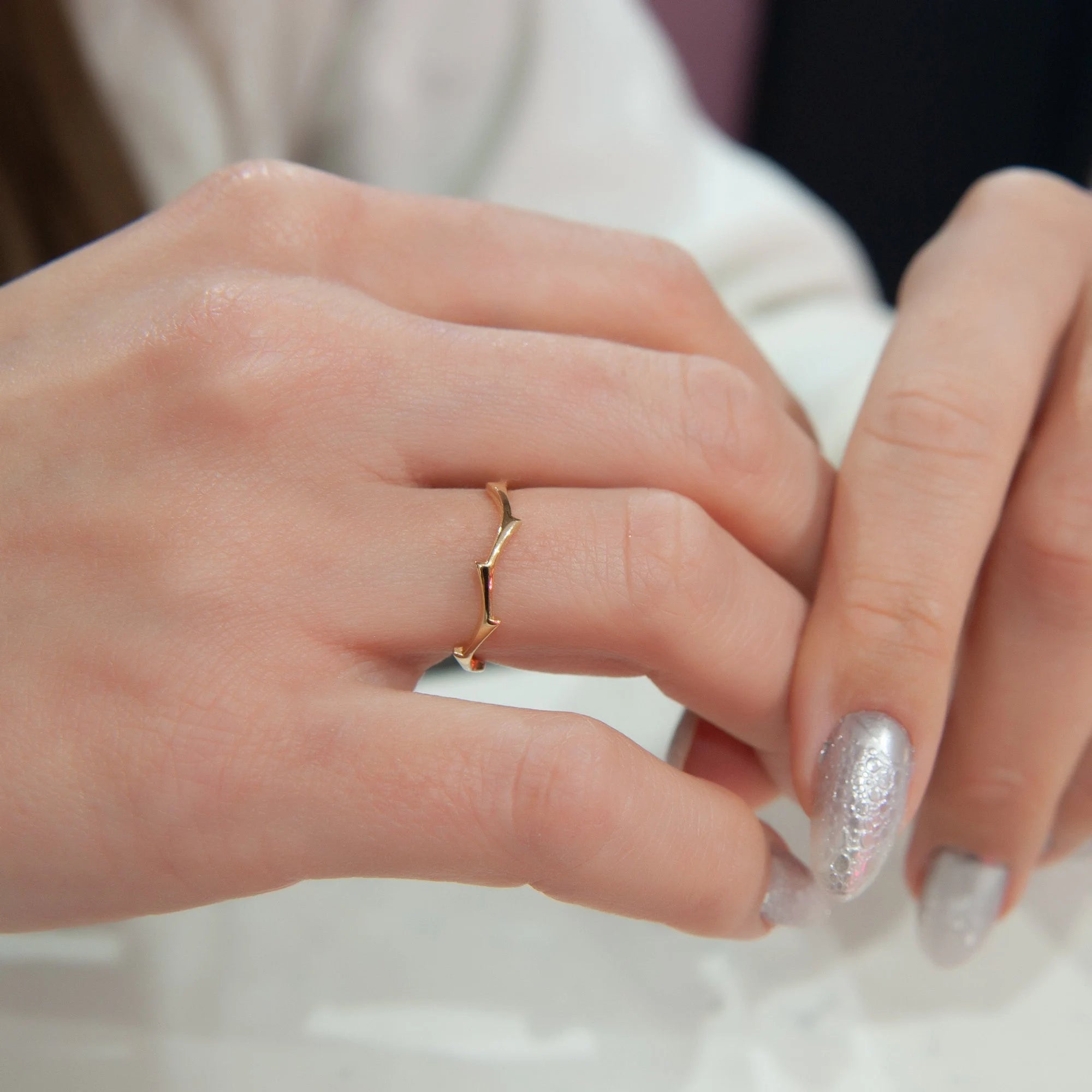 14K Solid Gold Twig Ring, Minimalist Stacking Band