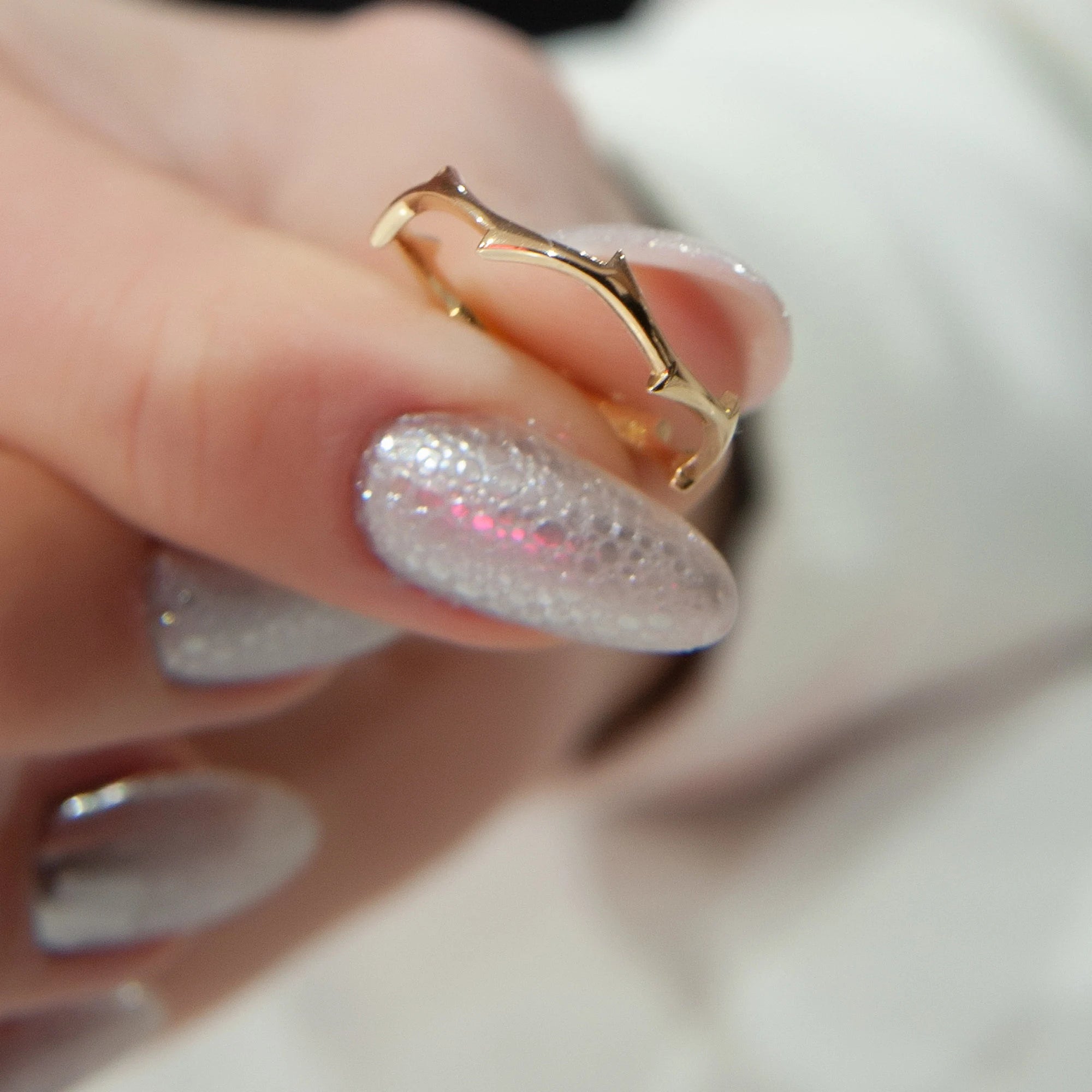 14K Solid Gold Twig Ring, Minimalist Stacking Band