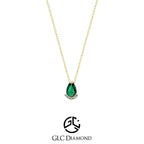 14K Solid Gold Pear Cut Green Emerald Necklace