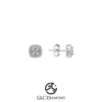 Genuine Diamond Cushion Shape Cluster Stud Earrings