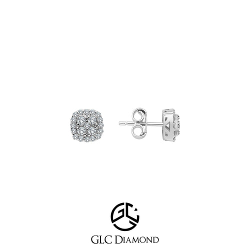 Genuine Diamond Cushion Shape Cluster Stud Earrings