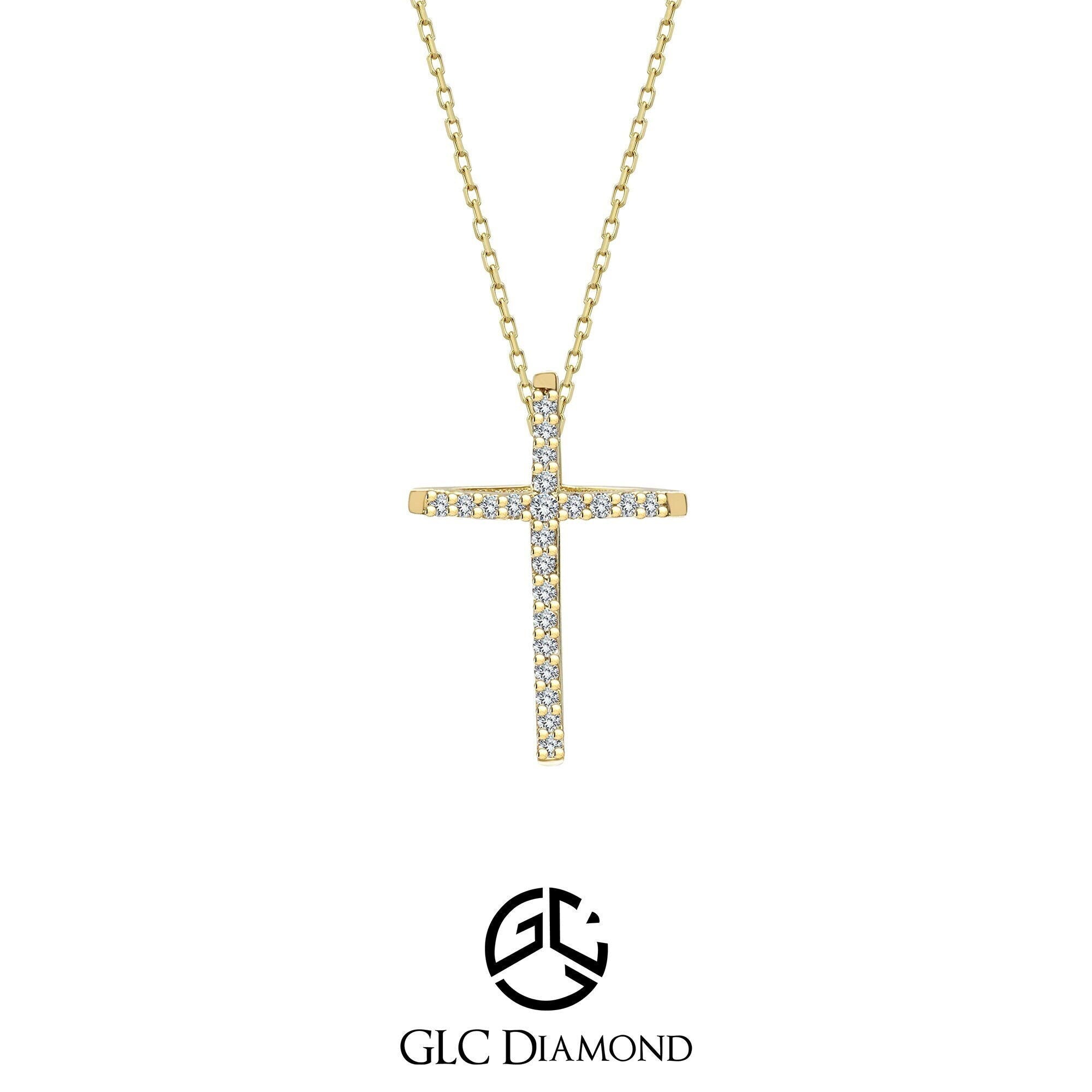 Diamond Cross Necklace, 14K Gold Cross Necklace, Religious Cross Pendant, Diamond Cross Pendant
