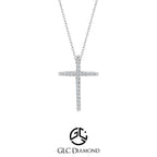 14K White Gold Cross Necklace, 0.14 Ct Diamond Cross Necklace, Art Deco Cross Pendant