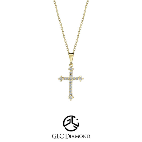 0,09 CT Cross Diamond Necklace, 14K Gold Diamond Cross Necklace