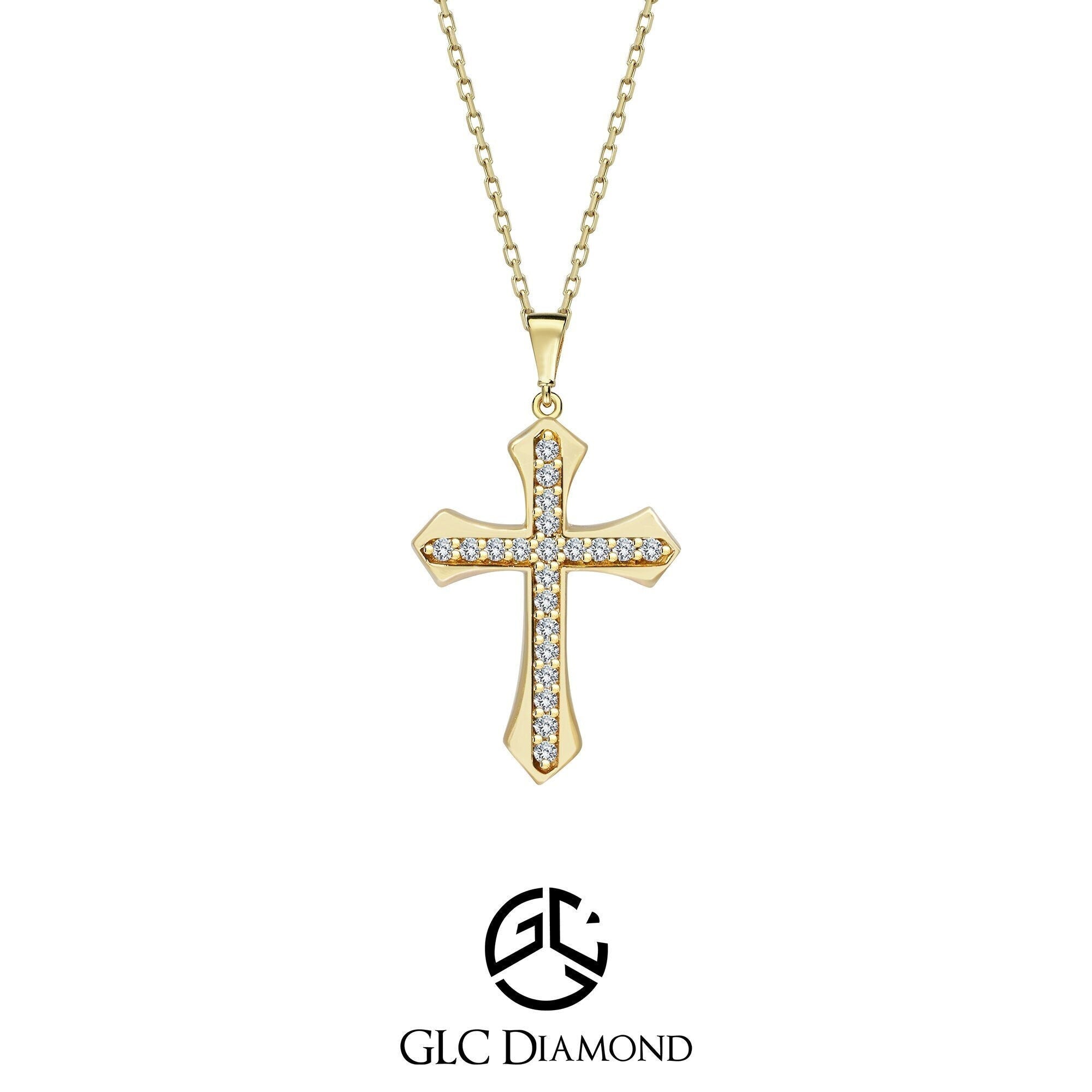 0.13 CT Diamond Cross Necklace, 14K Gold Cross Necklace