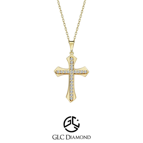 0.13 CT Diamond Cross Necklace, 14K Gold Cross Necklace